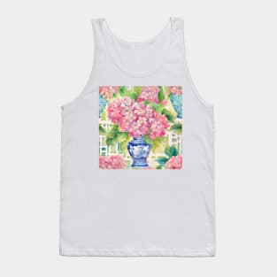 Hydrangeas in chinoiserie jars and white lattice Tank Top